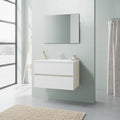 Mobile bagno sospeso con lavabo e specchio L 80.2 x H 50.6 x P 44 cm Bianco Lucido, Rovere Ice 2 cassetti per vasca centrale Santorini